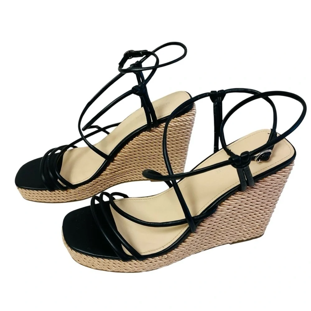Marc Fisher Zarah Black Ankle Strap Wedge Platform Sandals Size 11